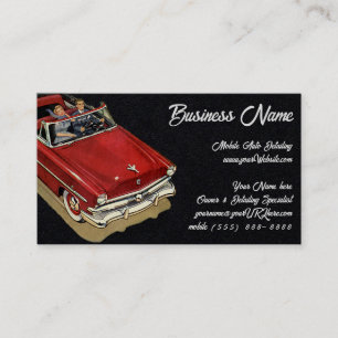 Vintage Transportation, Retro Red Convertible Car Business Card