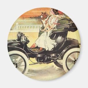 Vintage Transportation, Woman in Convertible Car Magnet