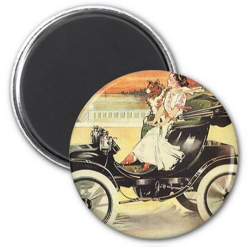 Vintage Transportation Woman in Convertible Car Magnet