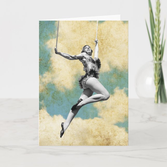 Vintage Trapeze Artist Flying High Card (Front)