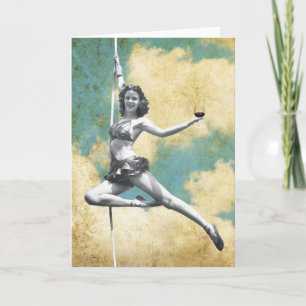 Vintage Trapeze Woman with Wine Card