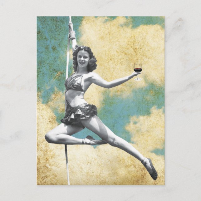 Vintage Trapeze Woman with Wine Postcard (Front)