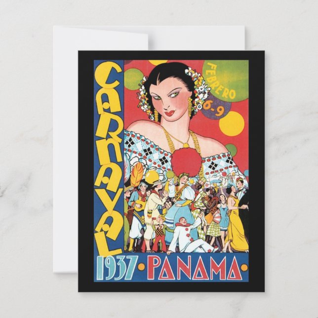 Vintage Travel 1937 Panama Carnival Party Woman Invitation (Front)