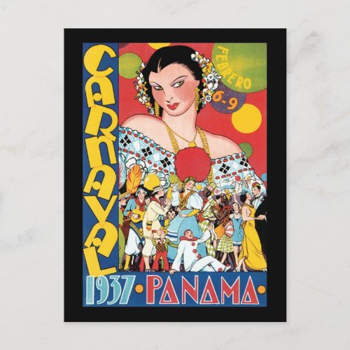 Vintage Travel 1937 Panama Carnival Party Woman Postcard
