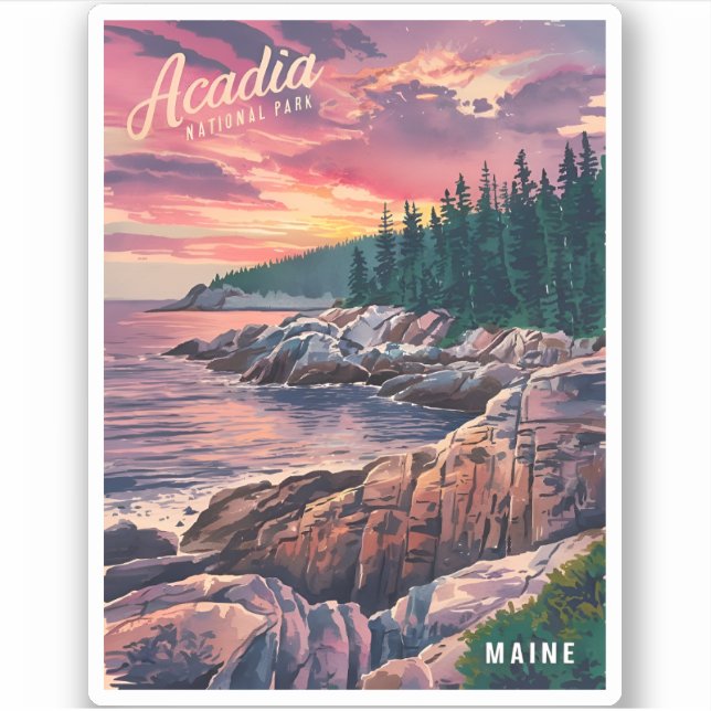 Vintage Travel Acadia National Park Maine Seaside Sticker (Front)