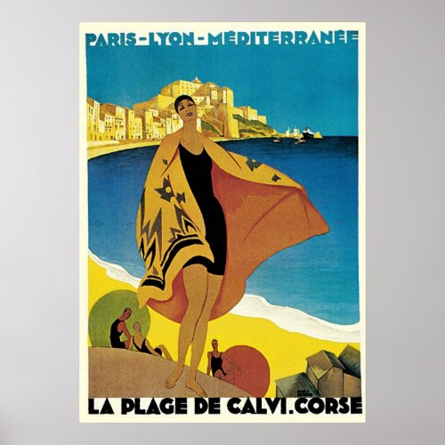 Vintage Travel Ads La Plage de Calvi Corsica Poster