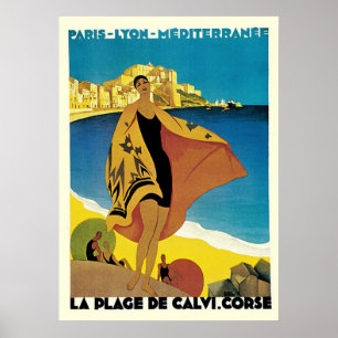 Vintage Travel Ads: La Plage de Calvi, Corsica Poster
