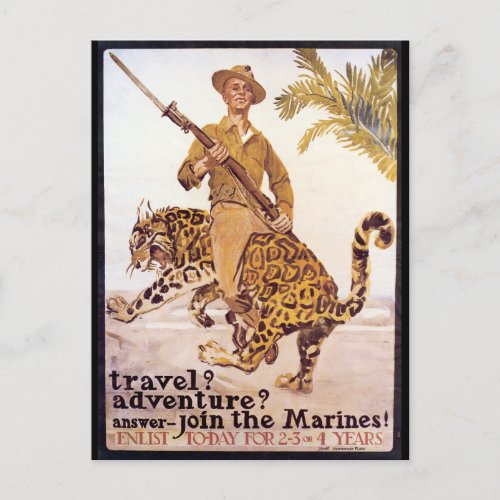 Vintage Travel Adventure Join the Marines Poster Postcard