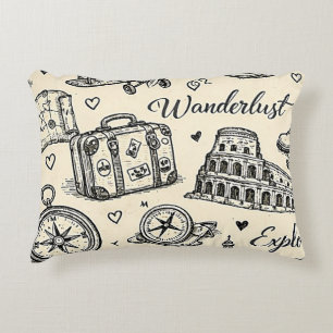 Vintage Travel Adventures Seamless Pattern Accent Pillow