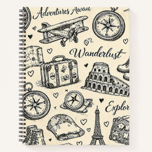Vintage Travel Adventures Seamless Pattern Notebook