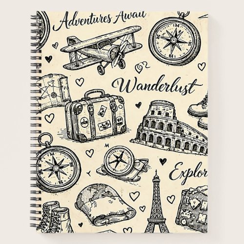 Vintage Travel Adventures Seamless Pattern Notebook Vintage Travel Adventures Seamless Pattern Notebook