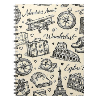 Vintage Travel Adventures Seamless Pattern Notebook