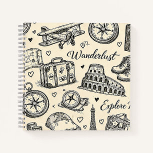 Vintage Travel Adventures Seamless Pattern Notebook
