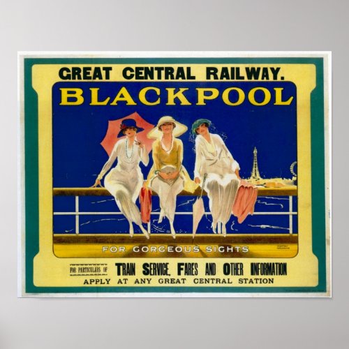 Vintage Travel Advert  Blackpool England 1900s Poster