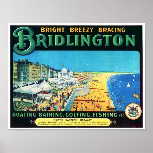 Vintage Travel Advert Bridlington England 1890s Poster