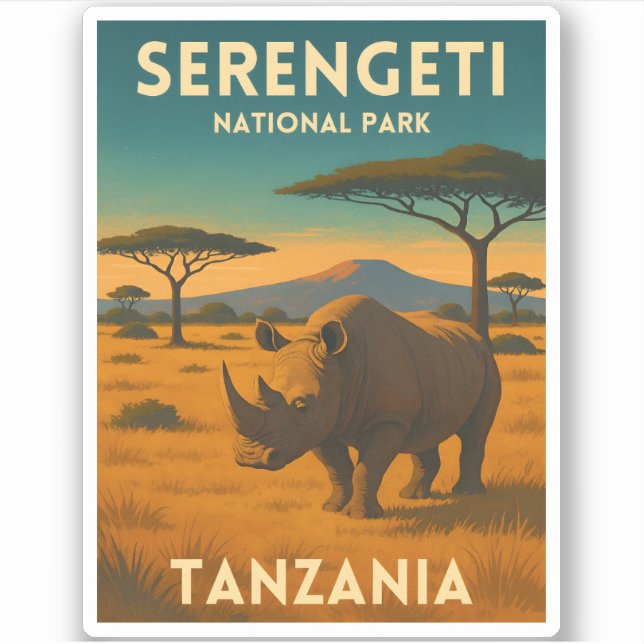 Vintage Travel Africa Serengeti National Park Sticker (Front)