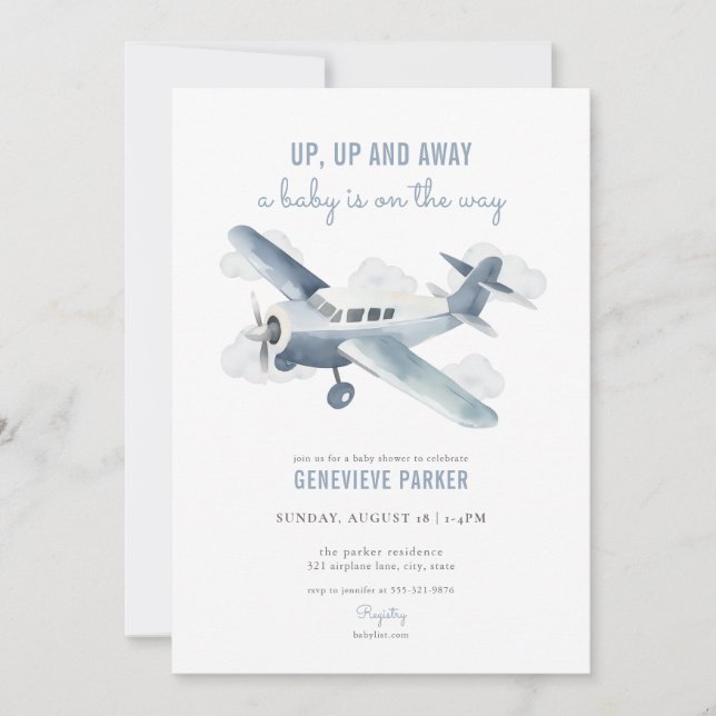 Vintage Travel Airplane Baby Shower Invitation (Front)