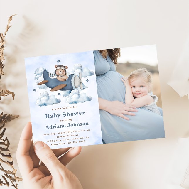 Vintage Travel Airplane Baby Shower Party Photo  Invitation (Creator Uploaded)