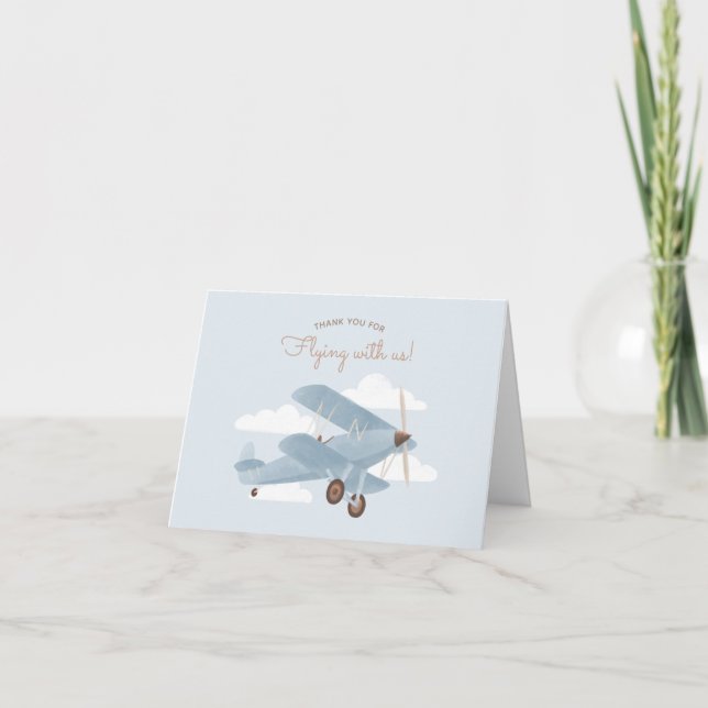 Vintage Travel Airplane Baby Shower Thank You Card (Front)