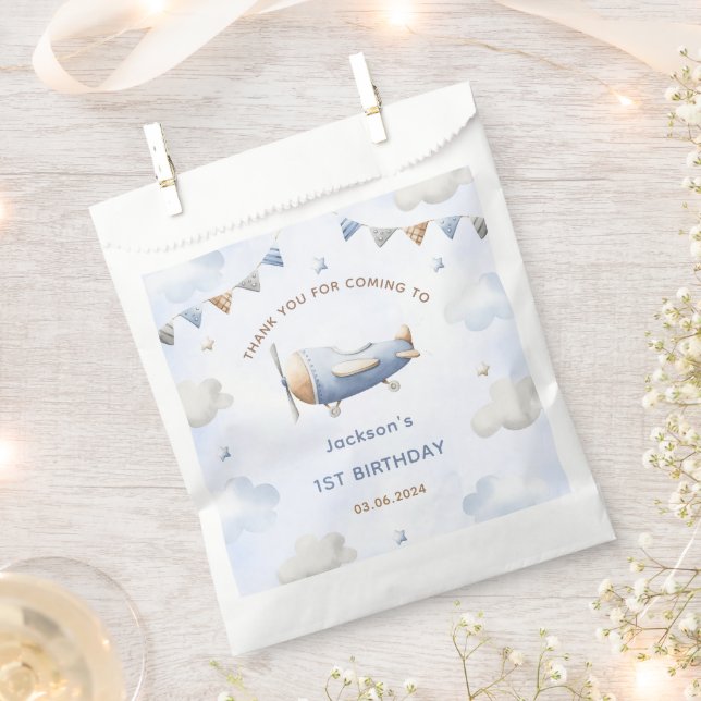 Vintage Travel Airplane Birthday Party  Favor Bag (Clipped)