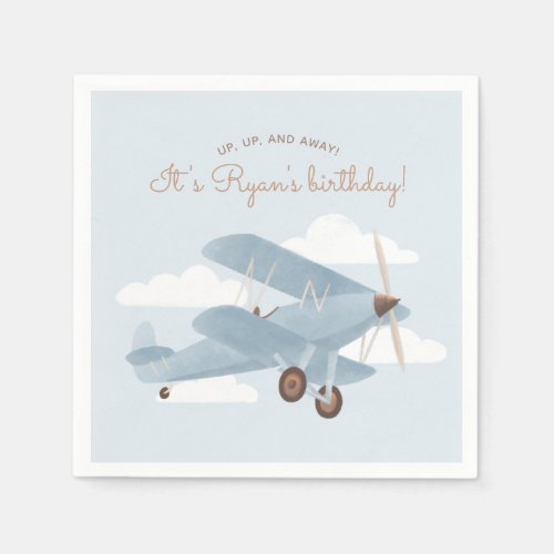 Vintage Travel Airplane Birthday Party Napkins