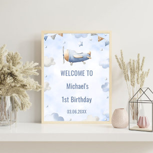Vintage Travel Airplane Birthday Welcome Sign