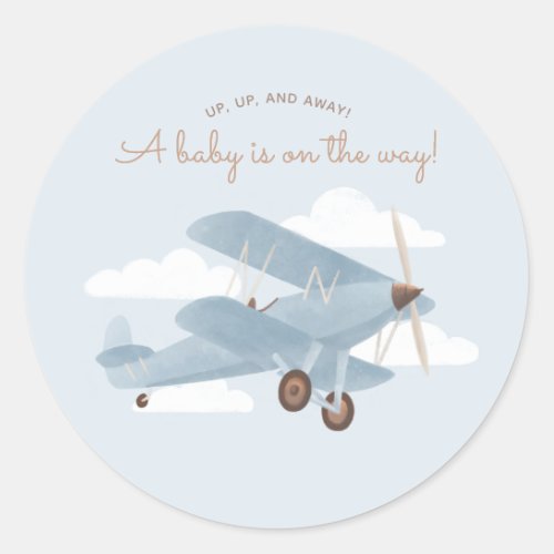 Vintage Travel Airplane Boy Baby Shower Classic Round Sticker