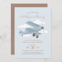 Vintage Travel Airplane Boy Baby Shower Invitation