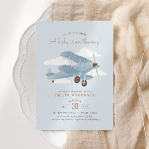 Vintage Travel Airplane Boy Baby Shower Invitation