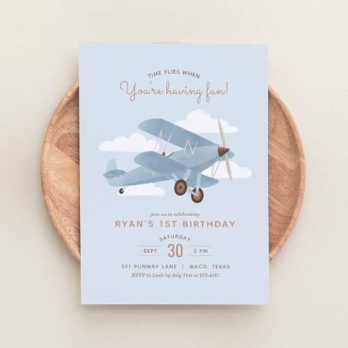 Vintage Travel Airplane Boy Birthday Party Invitation