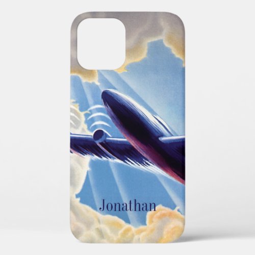 Vintage Travel Airplane Flying in Clouds in Sky iPhone 12 Case