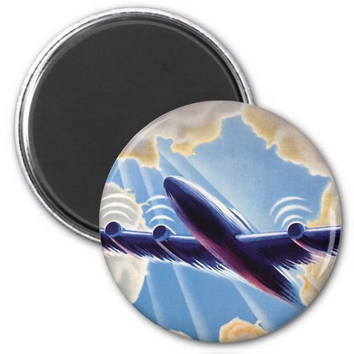 Vintage Travel Airplane Flying in Clouds in Sky Magnet