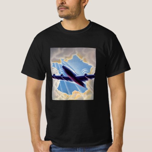 Vintage Travel Airplane Flying in Clouds in Sky T_Shirt