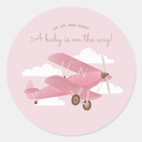 Vintage Travel Airplane Girl Baby Shower Classic Round Sticker