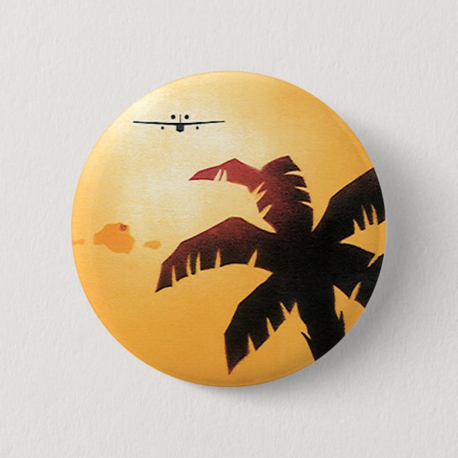 Vintage Travel, Airplane Over Hawaiian Islands Button (Front)