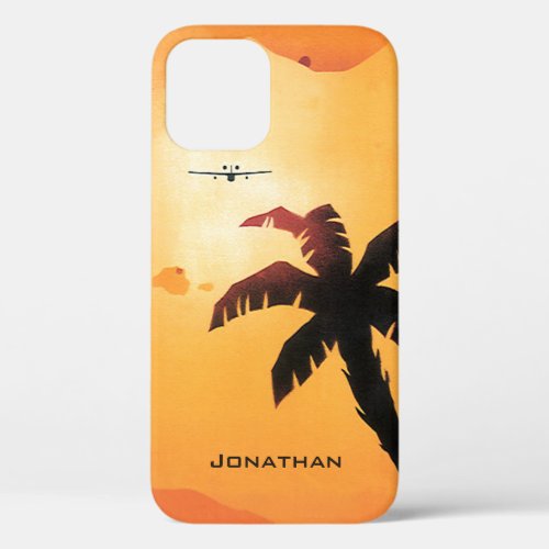 Vintage Travel Airplane Over Hawaiian Islands iPhone 12 Case