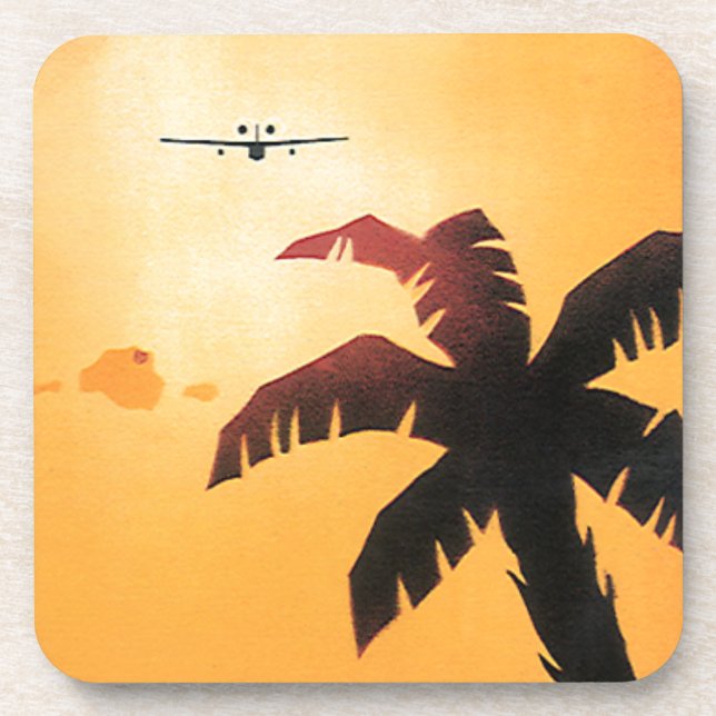 Vintage Travel, Airplane Over Hawaiian Islands Coaster (Front)