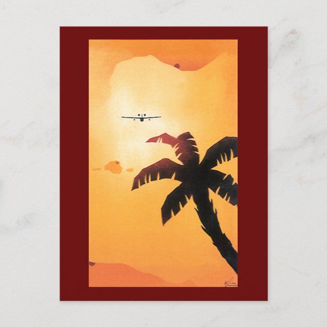 Vintage Travel, Airplane Over Hawaiian Islands Postcard (Front)