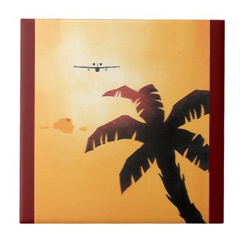 Vintage Travel  Airplane Over Hawaiian Islands Tile by Tchotchke at Zazzle