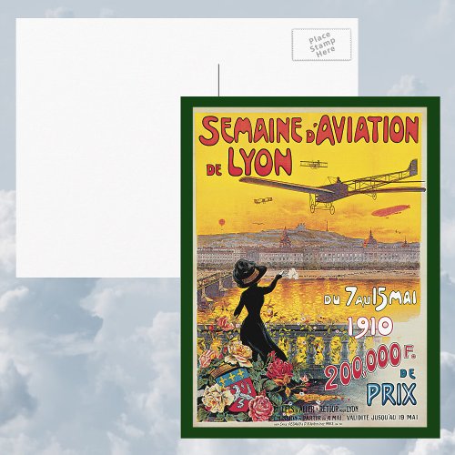 Vintage Travel Airplanes Air Show Lyon France Postcard