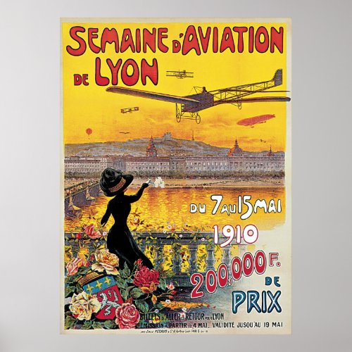 Vintage Travel Airplanes Air Show Lyon France Poster