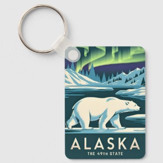 Vintage Travel Alaska Northern Lights Polar Bear