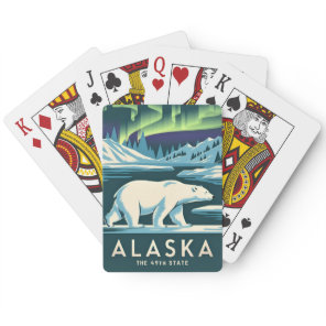 Vintage Travel Alaska Northern Lights Polar Bear Poker Cards