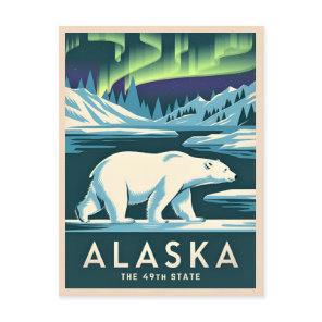 Vintage Travel Alaska Northern Lights Polar Bear Postcard