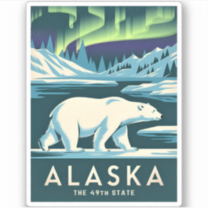 Vintage Travel Alaska Northern Lights Polar Bear Sticker