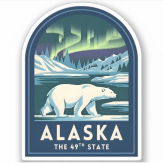 Vintage Travel Alaska Northern Lights Polar Bear