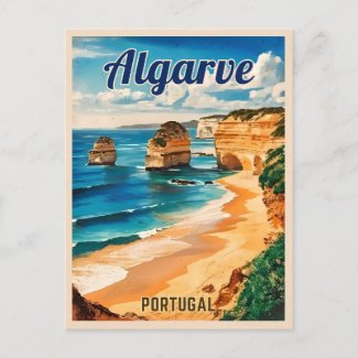 Vintage Travel Algarve Portugal Coastal Seaside