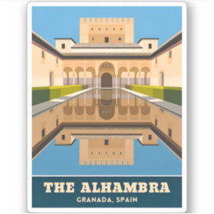 Vintage Travel Alhambra Granada Spain Retro Scenic Sticker