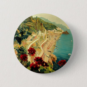 Vintage Travel, Amalfi Italian Coast Beach Button