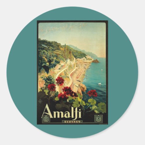 Vintage Travel Amalfi Italian Coast Beach Classic Round Sticker